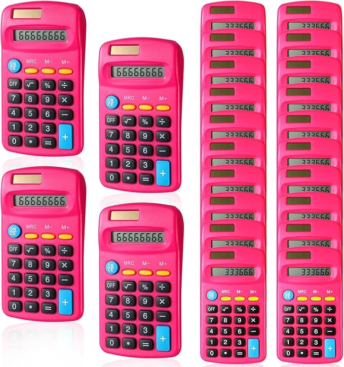 24 Pieces Basic Calculators for Students Small Pocket Size 8 Digit Display Mini Calculators Dual Powered Handheld for School Desktop Home(Rose Red)-DeskLoop Office