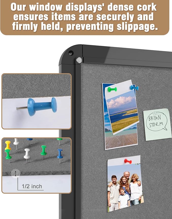 26"x20" Enclosed Bulletin Board, Lockable Weather-Resistant Aluminum Cork Noticeboard for School & Office, Black Frame w/Grey Flet-DeskLoop Office