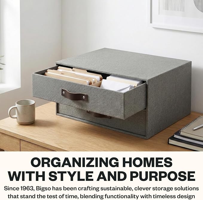 Bigso Birger 2-Drawer Canvas Fiberboard Easy Pull Handle Document Letter Box | - Image 8