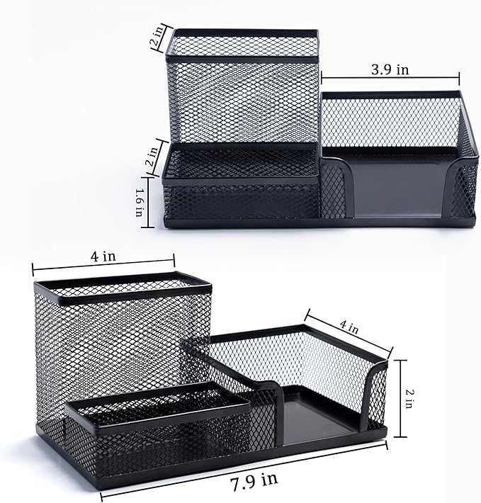 2 Pieces Pen Holder Mesh Metal Pencil Holder Desk Organizers Black for Desk Office with 3 Compartments Pencil Holders,Desktop Storage Caddy Organization,Suitable for School, Home,Black-DeskLoop Office