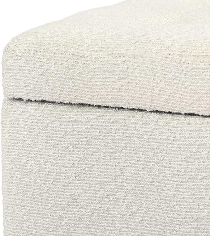 Adeco 18 Inch High Cube Ottoman Storage, Linen Chair Foot Stools, Upholstered Vanity Stool with Hinged Lid, Solid Wood Legs (White Circle Yarn)-DeskLoop Office