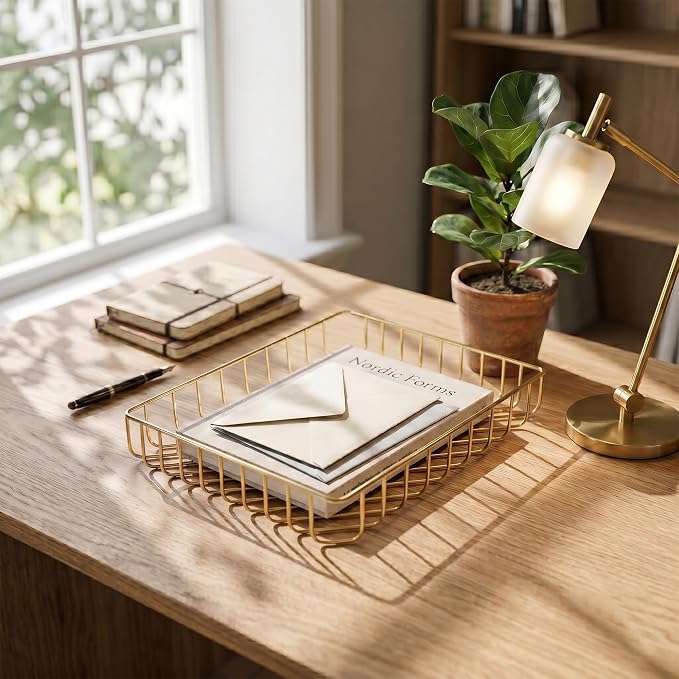 Elegant Gold Wire Desk Tray Organizer - Image 3