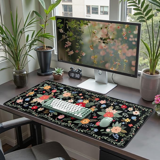 iCasso Floral Desk Mat for Keyboard and Mouse, Cute Gaming Mouse Pad XXL - Image 2