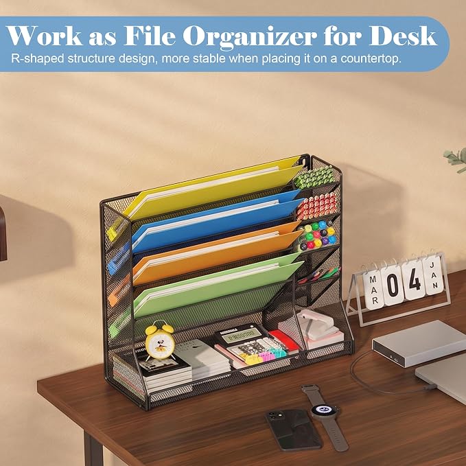 Jakyitvi Adjustable 5 Tiers Wall File Organizer Metal Hanging Holder Black | 5 - Image 3