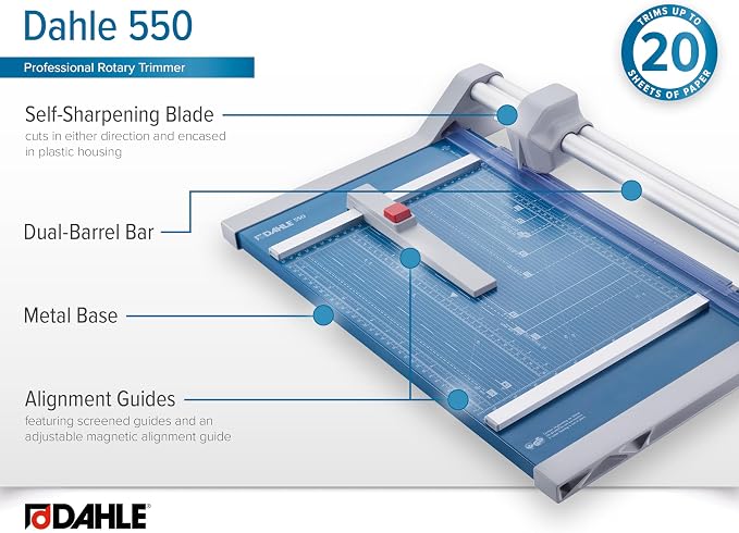 Dahle 550 Professional Rotary Trimmer, 20 Sheet Capacity, Self-Sharpening - Image 5