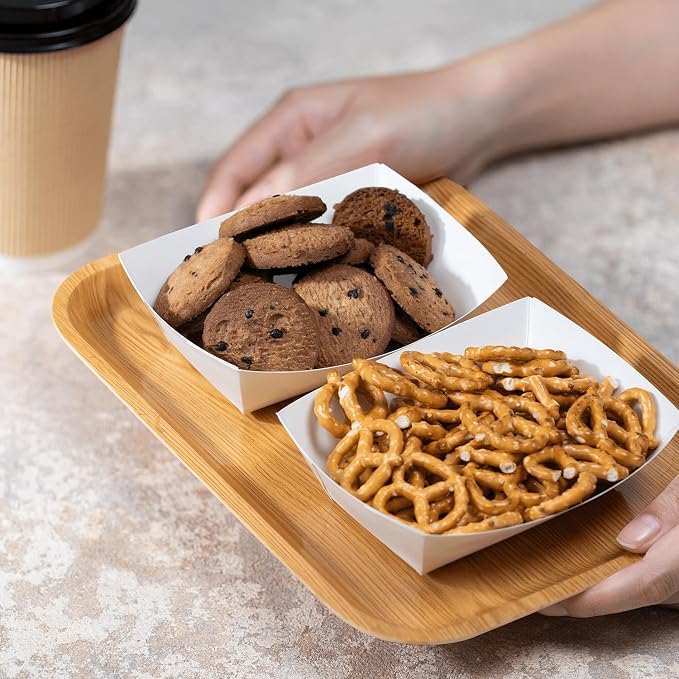 Karat White Paper Food Trays Disposable Food Boats - Image 4