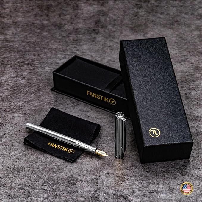 Customized Silver Luxury fountain pen (Made In USA) fancy gift set for women, Chrome Finish, Professional executive pen gift set for men (Lux Custom-fountain Silver)-DeskLoop Office