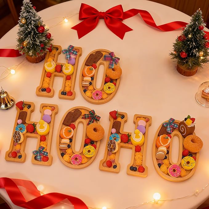 6PCS Bamboo Christmas Decorations Letters Charcuterie Board Box- HOHOHO - Image 5