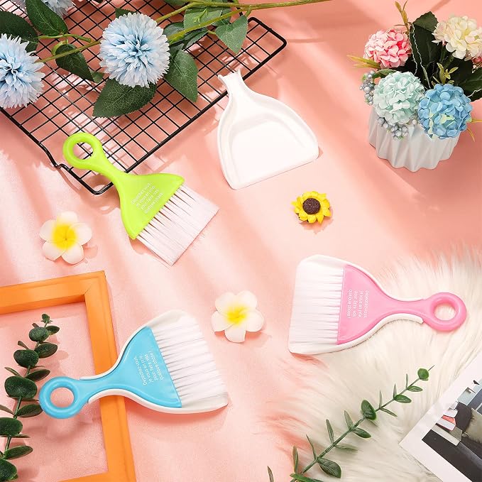 Chengu 3 Pack Mini Dustpan and Brush Set Colorful Small Broom and Dustpan Set - Image 3