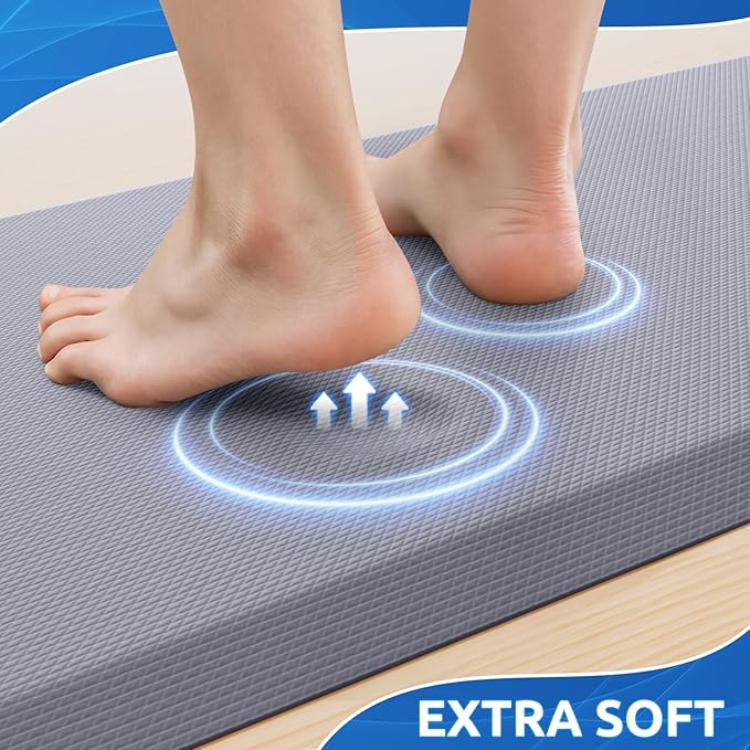 KitchenClouds 2PCS Kitchen Rugs Cushioned Anti-Fatigue Non-Slip Waterproof Kitchen Mat Comfort Foam Standing Mat for Floor Office Sink Laundry (Grey)-DeskLoop Office