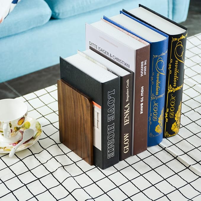 Large Bookend Hold Heavy Books- 7x4x5in 3 Pack Wood Bookends - Image 4