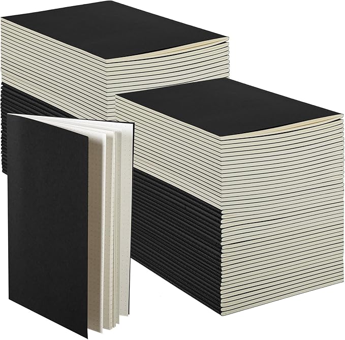 Mimorou 100 Pcs Kraft Notebook Journals 5.5 Inch x 8.3 Inch A5 Softcover Notebooks Bulk for Writing Sketch Office Notepad with 60 Pages 30 Sheets (Black,Dot)-DeskLoop Office
