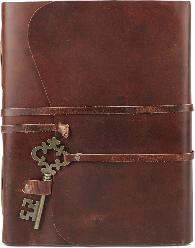 Leather Journal with Deckle Edge Paper 8x6 inch and Vintage Key | Handmade by KomalsPassionLeather