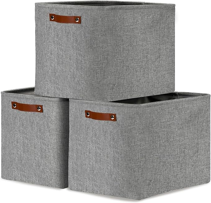 DULLEMELO Large Storage Baskets, 3 Pack Foldable Storage Baskets Bins for Colthes Organizer, Fabric Storage Organizer Baskets for Shelves Closet Nursery Toy Storage(Gray)-DeskLoop Office