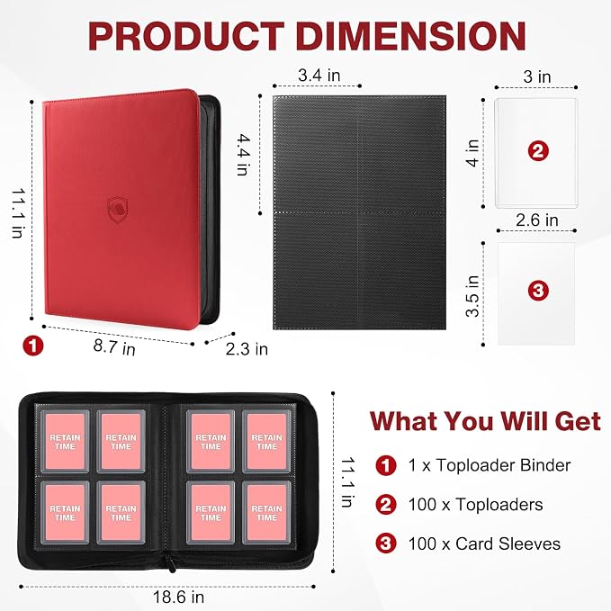 Toploader Binder, Holds 160 Toploaders, 100 Toploaders INCLUDED, 4-Pocket PU - Image 2