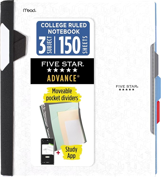Five Star Advance Spiral Notebook + Study App, 3 Subject, College Ruled Paper by FiveStar