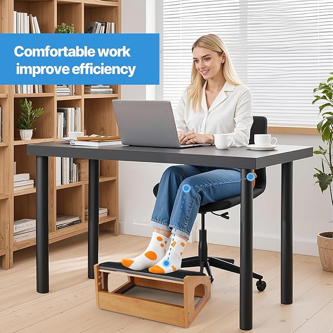 Ergonomic Foot Rest, 4 Adjustable Height Foot Stool,Footrest Under Desk， Soft Cushions,Foot Rest Office,Improving Posture, Promoting Blood Circulation（Natural）-DeskLoop Office