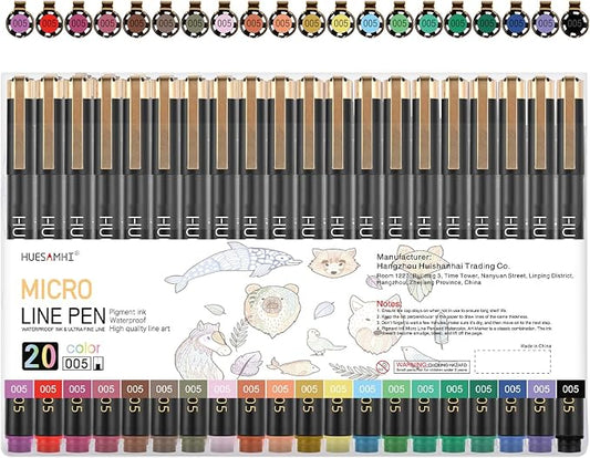 huesamhi 005 Micro Pen, 20 Colors Waterproof Ink 0.20mm Fine Tip FineLiner Pens by Unknown