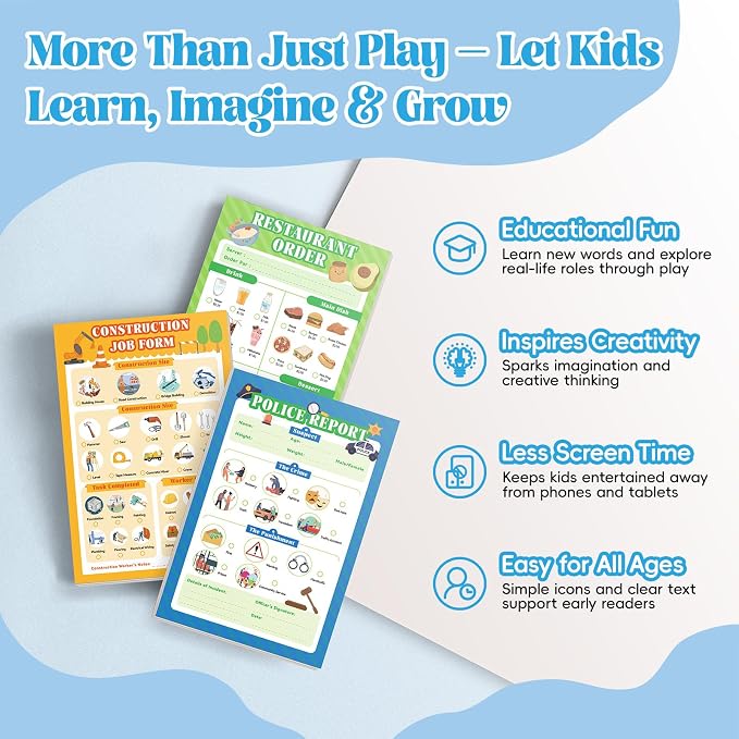 6 Pack Kids Pretend Play Notepads, 40 Pages Kids Playtime Pads - Image 5