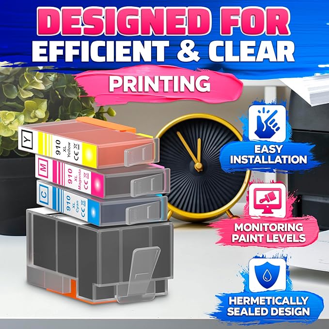 910XL Printer Ink Cartridges 4 Pcs – Includes 910XL Black & Color Ink – Compatible with HP 8020, 8025, 8028, 8030, 8035, 8010, 8015, 8018, 8022 – Quality Prints – Easy Installation-DeskLoop Office