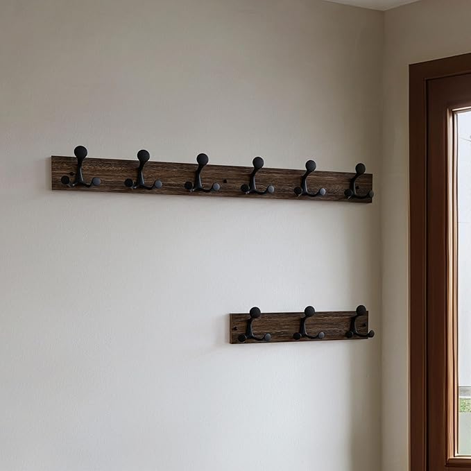 SKOLOO 36-Inch Wood Burnt Coat Rack Wall Mount with 6 Triple Hooks - Ideal for Family Entrances, Classrooms, and Pet Supplies Storage - Perfect Coat Hooks for Wall-DeskLoop Office