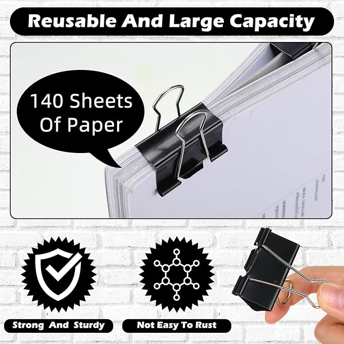 Yexiya 300 Pcs Large Binder Clips Bulk Big Paper Clamps Office Supplies Paper Clamps for Teachers Students School Office Business Paperwork Supplies (Black, 1.61 Inch)-DeskLoop Office