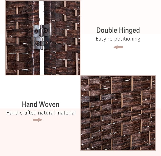 NicBex Room Divider 4 Panel Room Dividers with Woven Rattan Design Partition Room Dividers and Folding Privacy Screens 6 FT Wall Divider for Office, Room Separation,70.75"W x 0.75"D x 70.75"H, Brown-DeskLoop Office