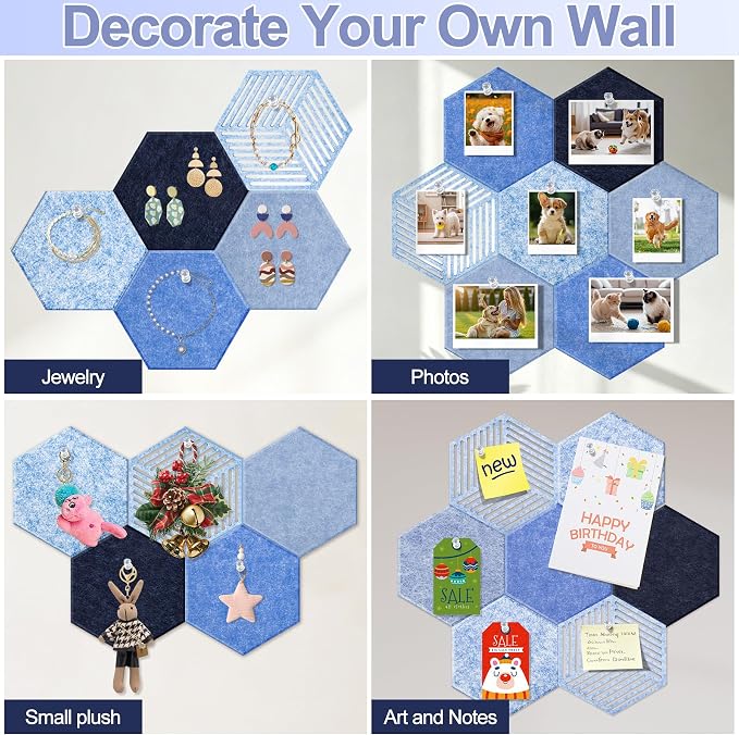 10PCS Hexagon Cork Board Tiles, Self-Adhesive Felt Bulletin - Image 7
