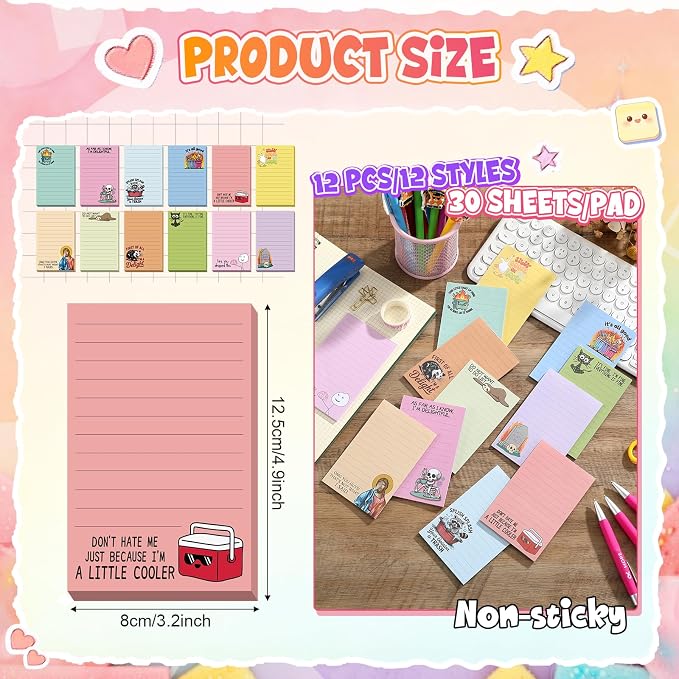 12 Pack Funny Notepads, 5x3 Inches Sarcastic Note Pads Memo Fun Office Gifts - Image 2