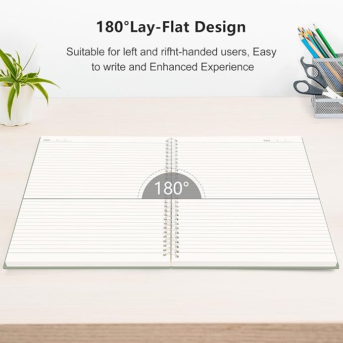 RETTACY Spiral College Ruled Notebook, 300 Pages, A5 Medium Size (5.7" x 8.2"), for School, Work, Writing, Journaling, 100 GSM Thick Paper, Flexible Plastic Cover (Dark Green)