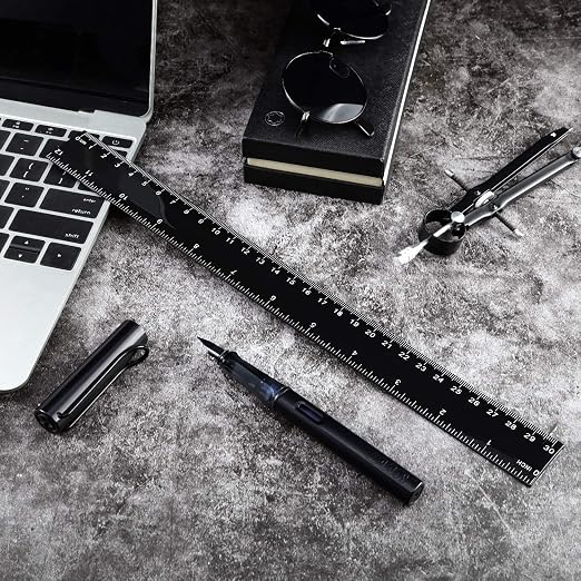 eBoot 2 Pieces Plastic Ruler Straight Ruler 12 Inch Black Plastic Rulers - Image 4