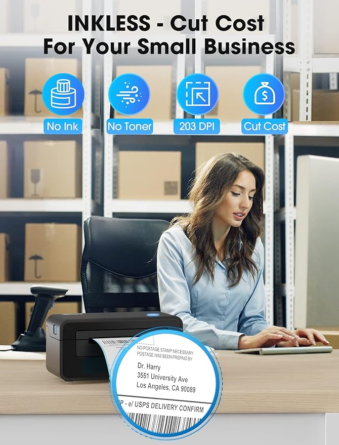 iDPRT Bluetooth Thermal Shipping Label Printer for Phone, 4x6, Supports Windows/Mac/iOS/Android, Ideal for Small Business and Shipping Packages-DeskLoop Office