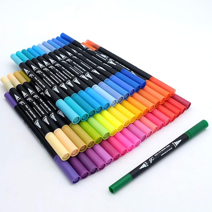GC 72 Colors Dual Tip Brush Pens Highlighter 72 Art Markers 0.4mm Fine liners & Brush Tip Watercolor Pen Set for Adult and kids Coloring Books, Calligraphy, Hand Lettering, Note Taking-DeskLoop Office