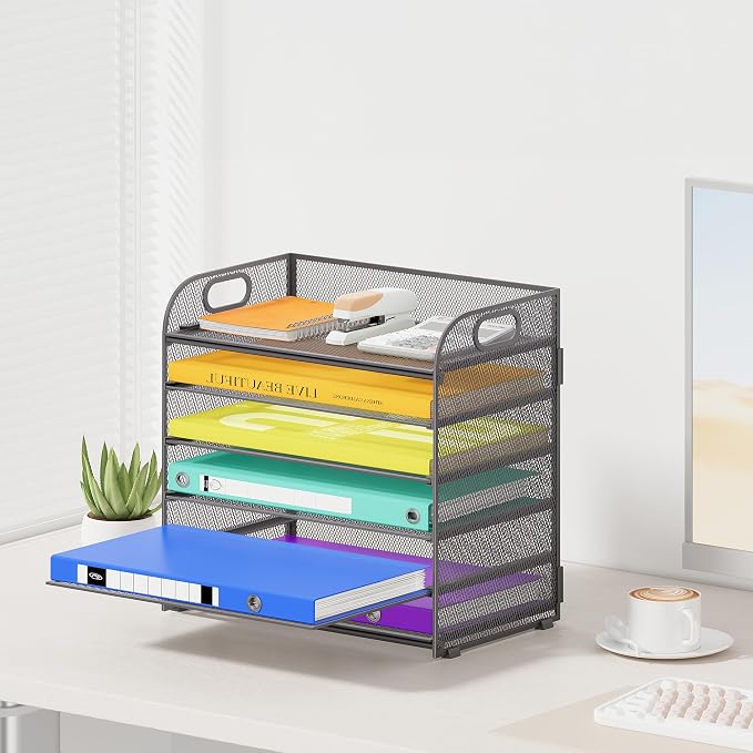 Cawukege 6 Tier Paper Organizer, Mesh Desk Organizer, Metal File Organizer - Image 6
