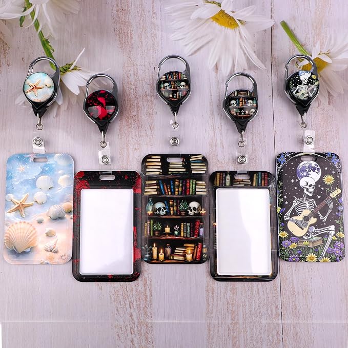 Cool Skull Bookshelf ID Badge Holder Retractable Reel ID Holder Funny Goth Reel - Image 6