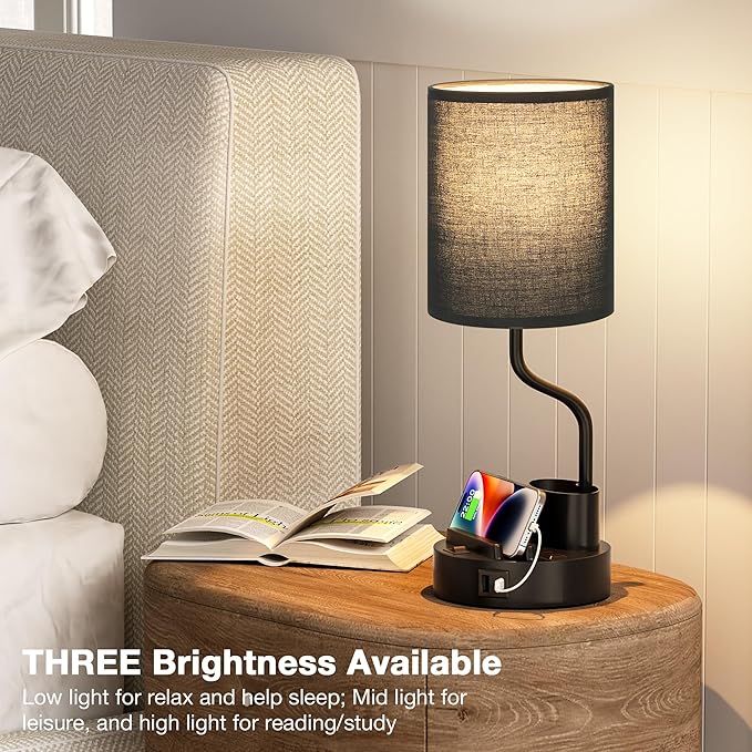 Black Bedside Table Lamps for Bedroom Set of 2 - Image 6