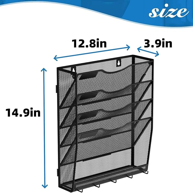 Gawerk 5-Tier Wall File Organizer Hanging Wall File Holder Wall Mount Paper - Image 2