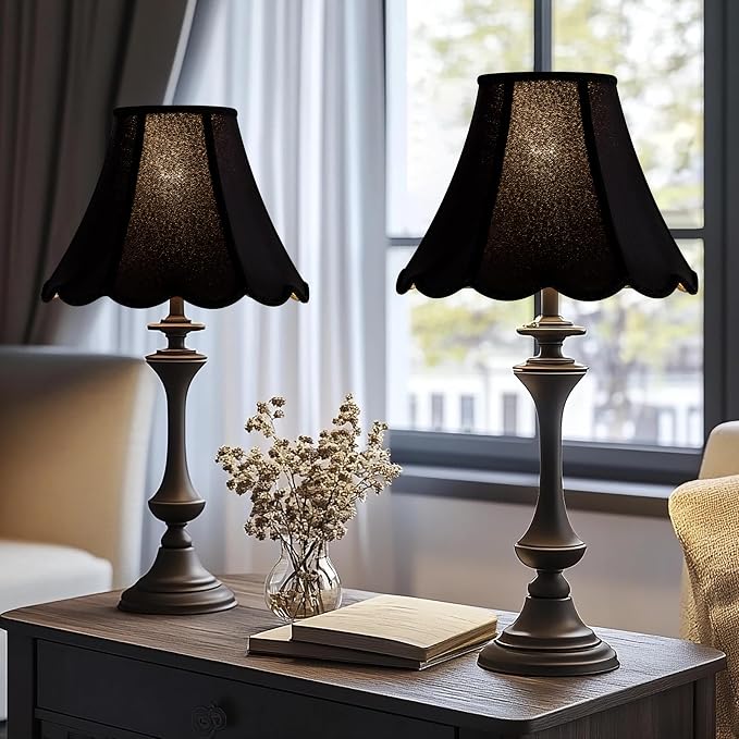 GOSO Black Scalloped Lamp Shades Set of 2 Medium Replac, Braids - Image 5