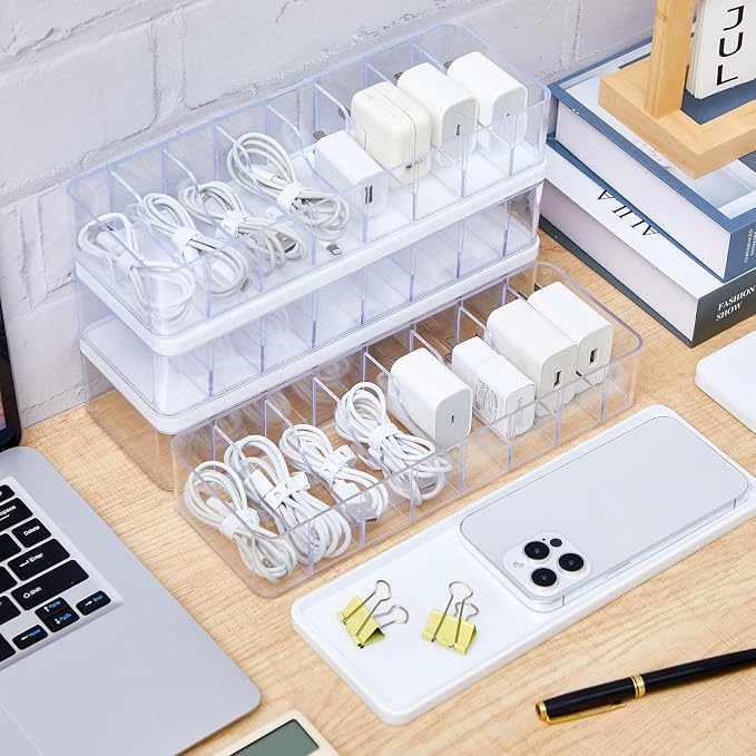 Tatuo 4 Pcs Cord Organizer for Drawer Desktop, Cable Organizer Box - Image 6
