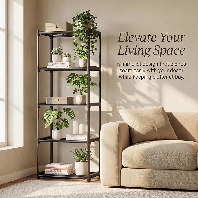 5-Tier Storage Shelves with Plastic Connectors – Metal Shelf Organizer - Image 6