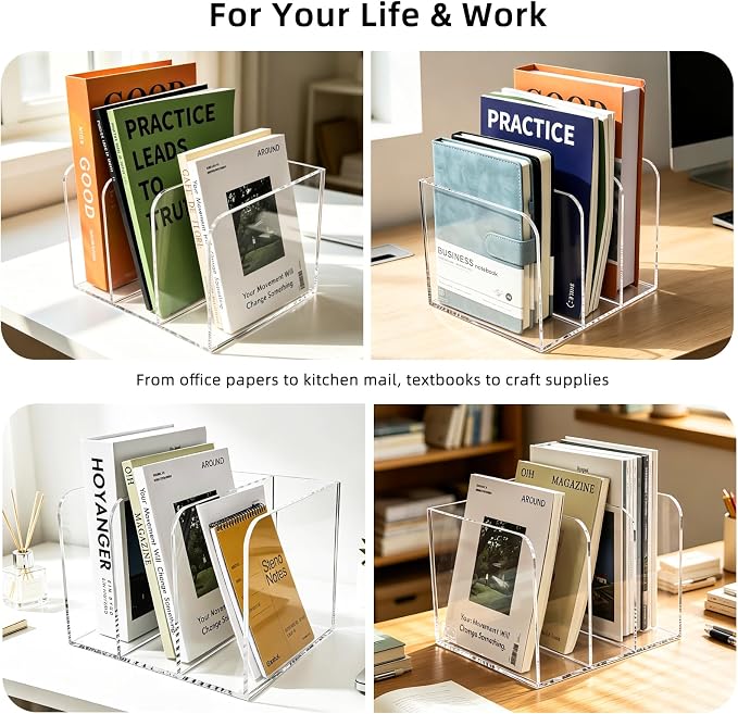 3-Slot Clear Acrylic Magazine File Holder – Vertical Desk Organizer - Image 7