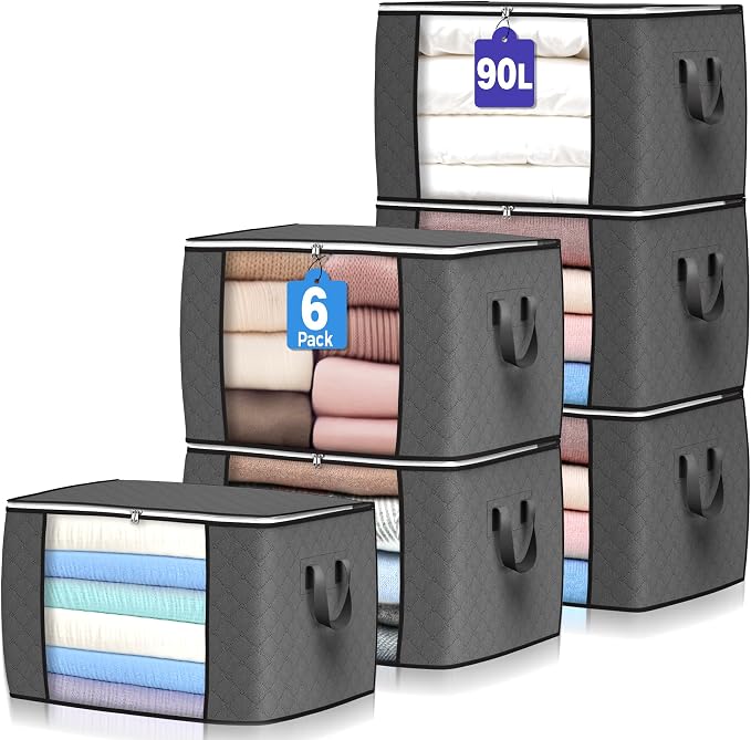 90L Large Storage Bags, 6 Pack Clothes Storage Bins Foldable Closet Organizers by BuddingJoy-BuildaJoyfulLifeforYou