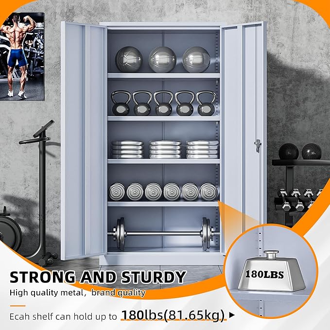 INTERGREAT Tall Metal Storage Cabinet Locking Steel with 4 Adjustable Shelves,72" Lockable Cabinets Lock 2 Doors for Office Garage Supply Home (Cement Gray)-DeskLoop Office