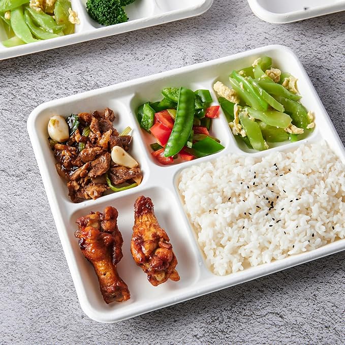 Vplus 500 Pack 5 Compartment Plates, 100% Compostable Paper Plate, 10.25x8.5 - Image 4