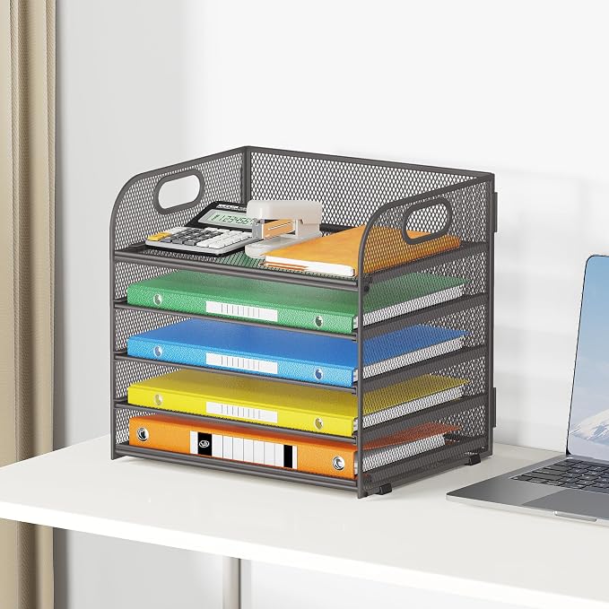 Lavatino 5 Tray Desk File Organizer, Mesh Paper Sorter Letter Tray Organizer - Image 6