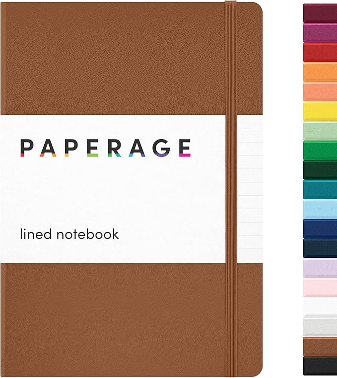 PAPERAGE Lined Journal Notebook, (Cognac), 160 Pages, Medium 5.6 in x 8 in - 100 GSM Thick Paper – Hardcover Journaling Notebook for Work, School & Note Taking-DeskLoop Office