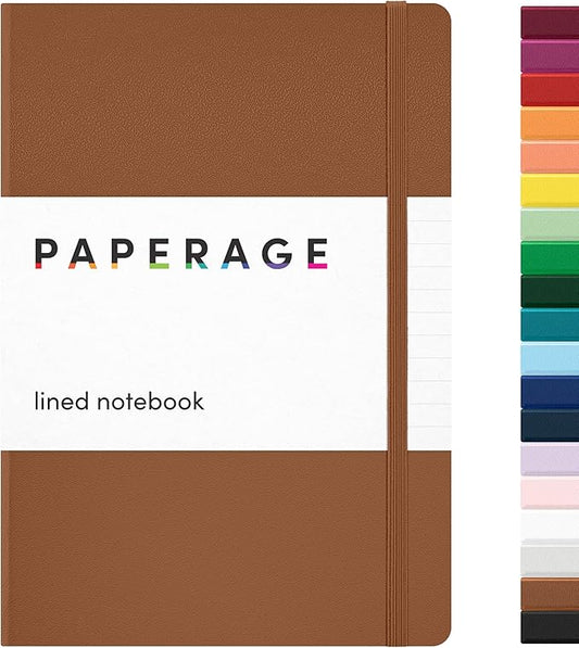 PAPERAGE Lined Journal Notebook, (Cognac), 160 Pages, Medium 5.6 in x 8 in - 100 GSM Thick Paper – Hardcover Journaling Notebook for Work, School & Note Taking-DeskLoop Office