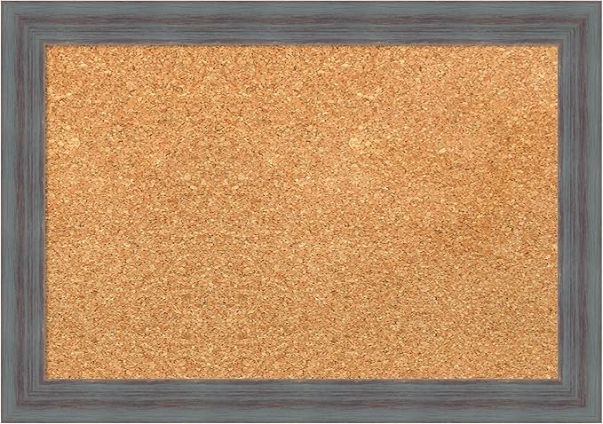 Amanti Art Natural Cork Board for Wall, 14x20 Vision Board with Blue Wood Frame, Small Corkboard Office Decor for Home Organization, Country Rustic Corkboard Pinboard to Display Items for Home-DeskLoop Office