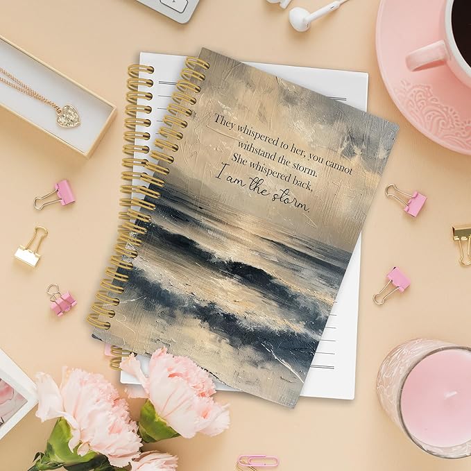 Inspirational Beach Spiral Notebook, Motivational Ocean Journaling Notebooks for Note Taking, Motivational Hardcover Journals for Women 160 Pages 5.5x8.3 Inch, Inspirational Empowerment Gifts-DeskLoop Office