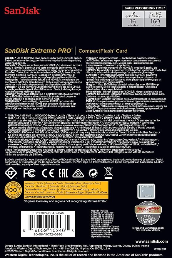 SANDISK 64GB Extreme PRO Compact Flash Memory Card UDMA 7 Speed Up To 160MB/s - Image 5